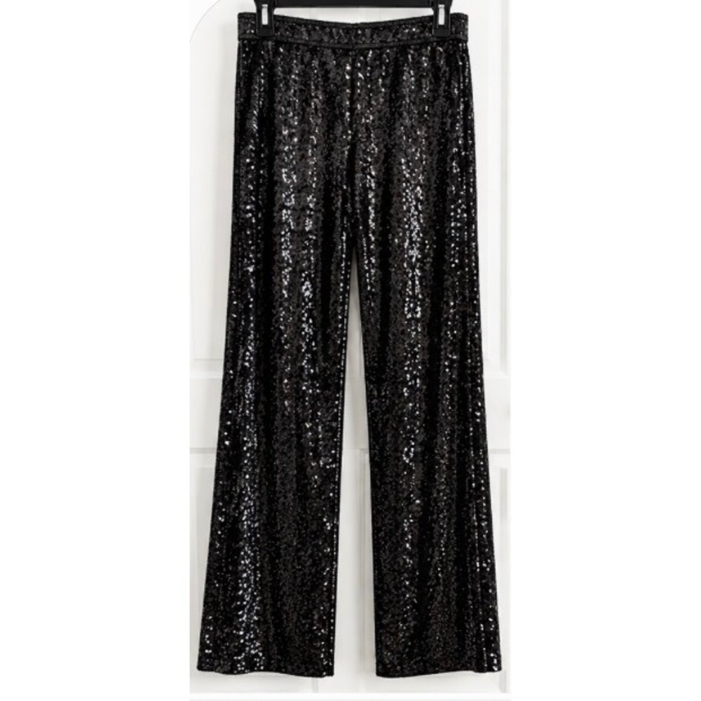 Celebrity by Hera Collection Black Sequin Wide Leg Pants 22161-P Large NWT